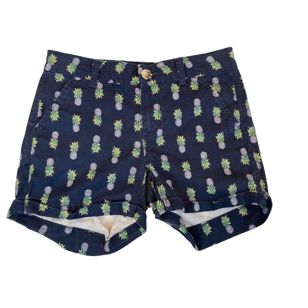 So Women's Favorite Midi Shorts Low Rise Pineapple Print Navy Blue Size 1